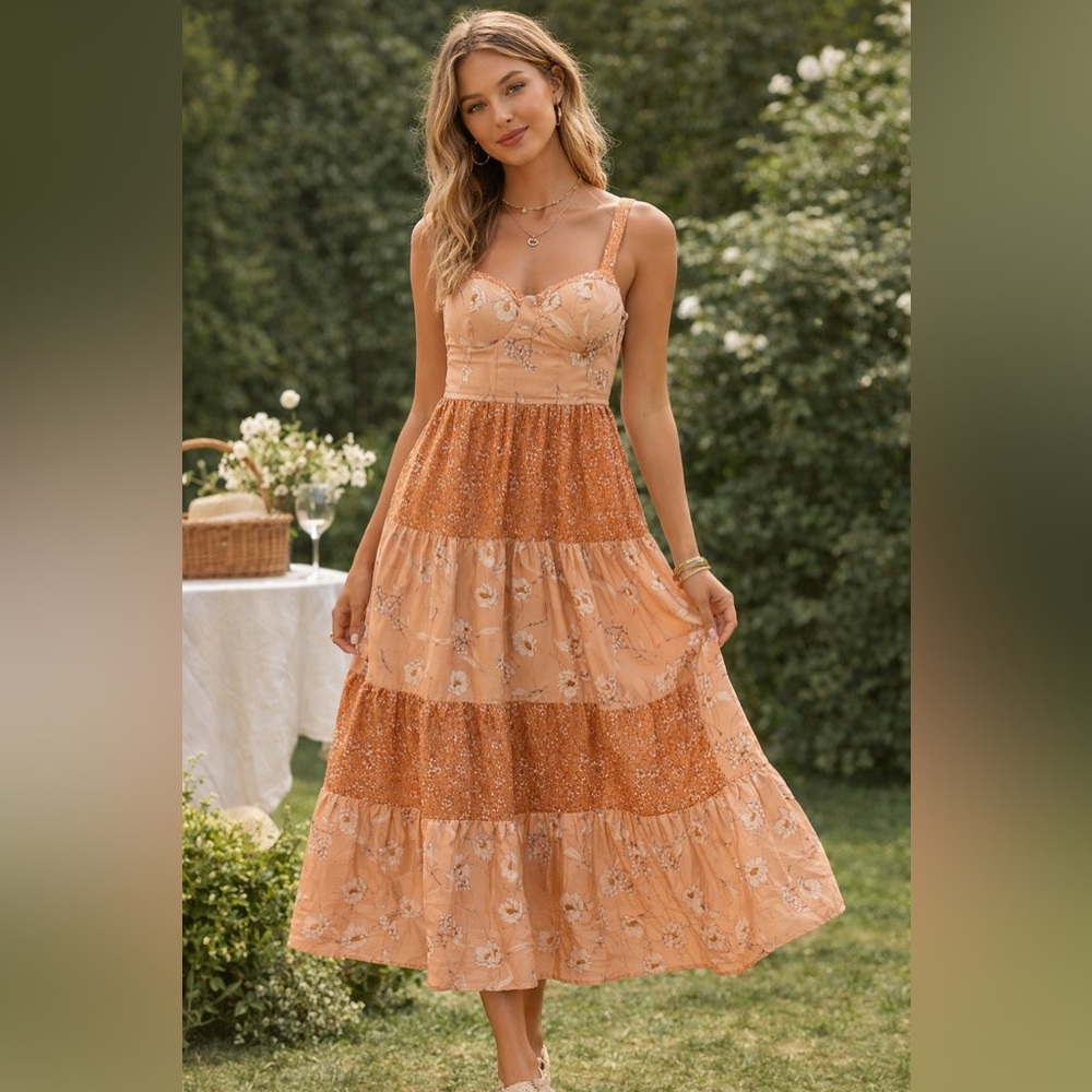 Land of the Free Floral Patchwork Dress with adjustable straps